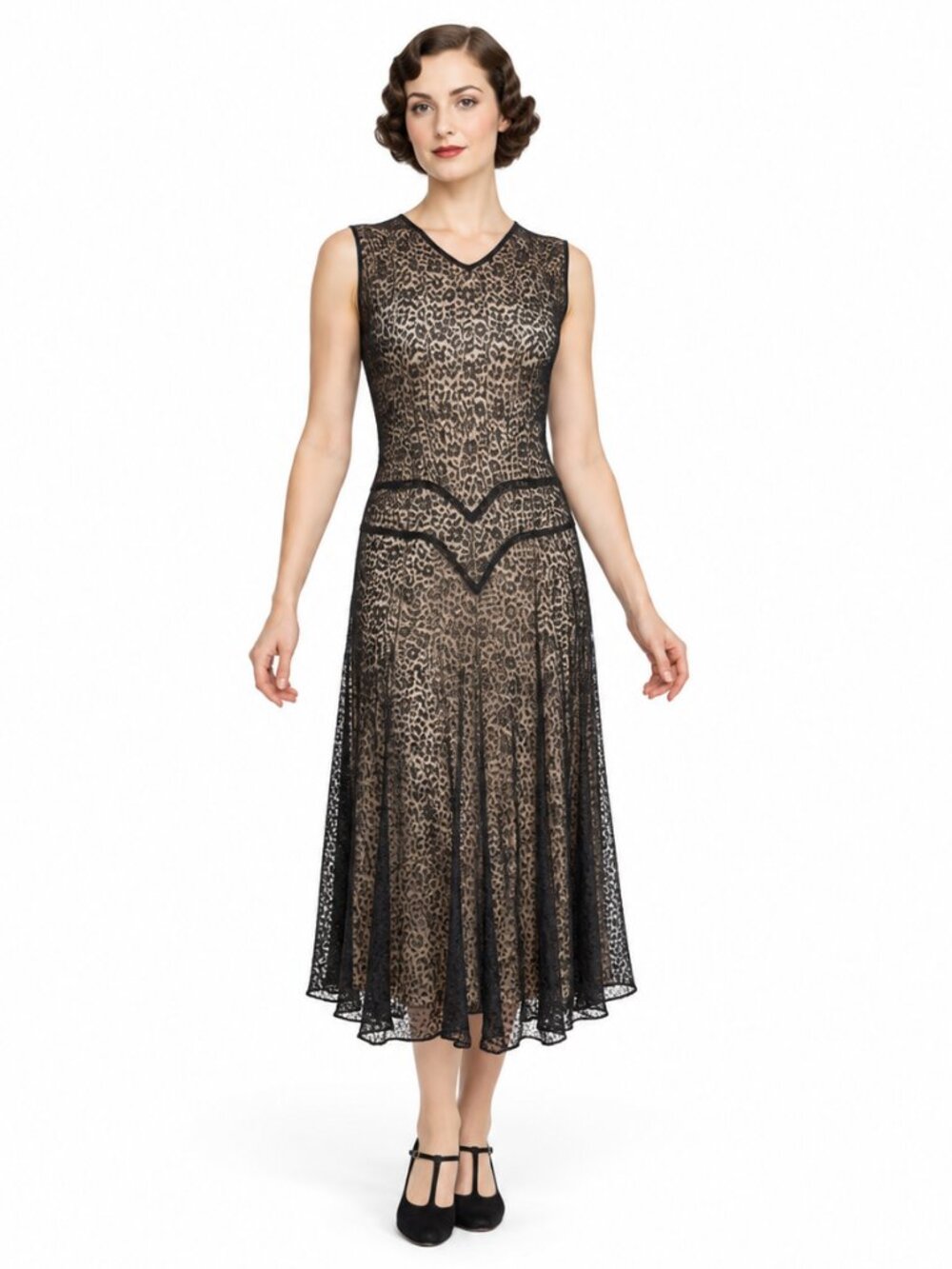 Vintage 1930s Art Deco All Lace Black Sheer Gown Over Dress Floral Midi Large